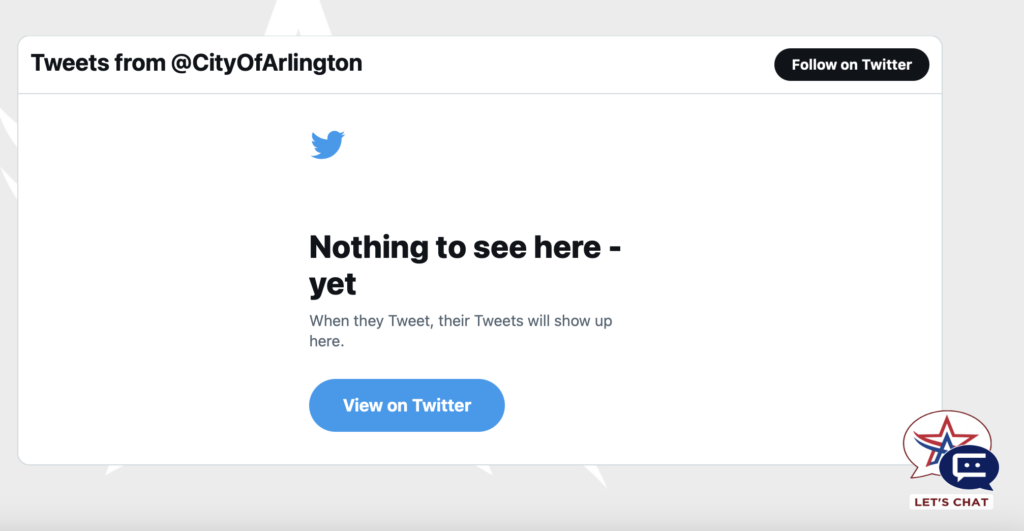 City of Arlington twitter feed with message saying "Nothing to see here - yet."
